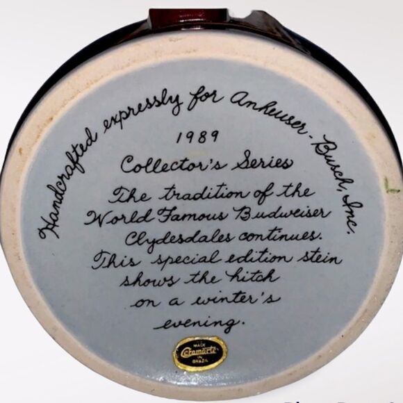 BUDWEISER® 1989 Stein “Hitch on a Winter's Evening”Holiday Beer Mug-Collectible - Picture 6 of 6